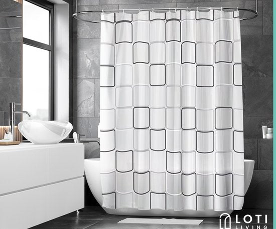 Loti Living Duschvorhang Anti-Schimmel - Würfel Design - Inklusive Ringe - Wasserdicht - Polyester - Duschvorhang 180x200 cm