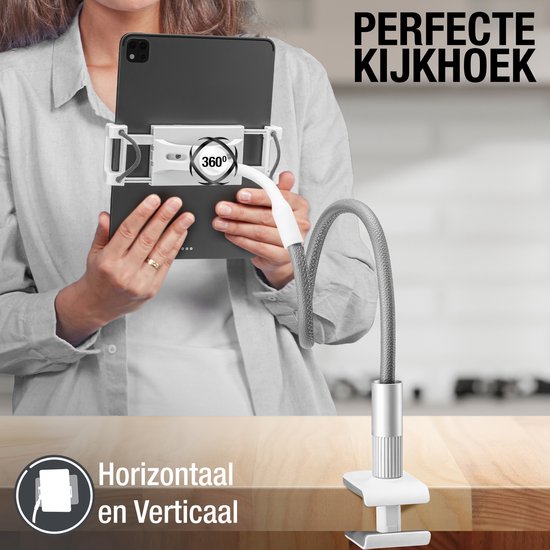 Studio ME Tablet-Halterung Flexibel Weiß - 4.7 bis 12.9 Zoll - Ipad-Halterung Stativklemme - 100 CM - Tablet-Ständer - Geeignet für Kameras - 360º drehbar - Tablet-Halterung