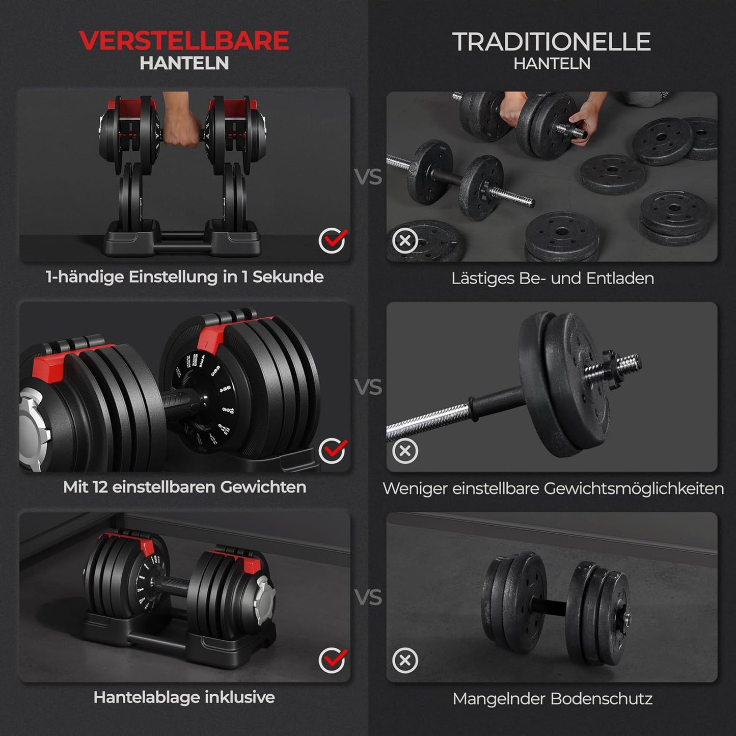 Yaheetech Verstellbares Hantelset – 18/24/40 kg – 3-in-1 – 12 Gewichtsstufen – Kurze Hantel, Kettlebell und Lange Hantel