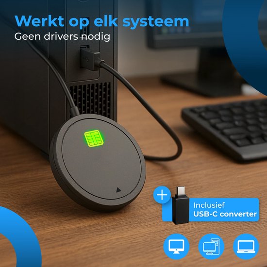 Nuvance ID-Kartenlesegerät – eID-Lesegerät Belgien – Für belgische Personalausweise, Bankkarten und Firmenausweise – USB-Kartenlesegerät