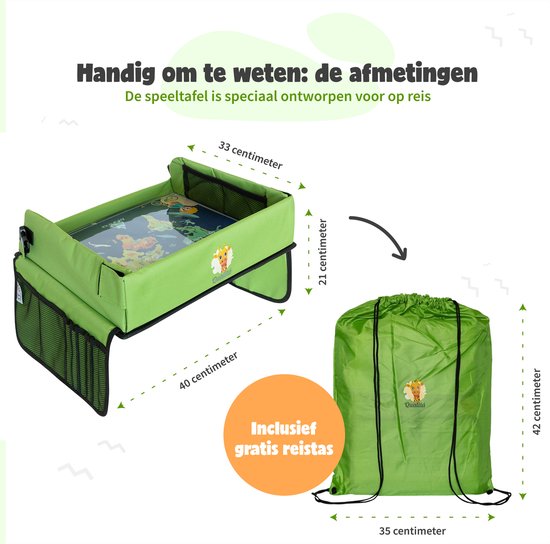 Qualita® Reisetisch für Kinder Grün - Tablet-Halter Auto - Autotisch - Spieltisch Auto - Auto-Organisator Kinder - Zeichentisch Auto - Klappbarer Reisetisch - faltbarer Reisetisch -