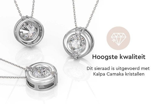 Yolora Damenhalskette mit rundem Anhänger - Kalpa Camaka Kristall - Silber - 18K Weißgold vergoldet - Damenhalskette Silber - Schmuck - Luxuriöse Geschenkverpackung Geschenkbox - Exklusive Geschenkbox - Schöne Geschenkverpackung
