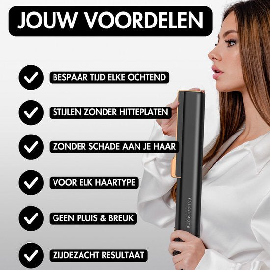 Sansbeauté® Sanstraight Straightener Wet-to-Dry mit Reiseetui - 2 in 1 - Haartrockner & Haarglätter - Coldshot - 80℃ bis 140℃ - Haarstraffer - Haarglätter - Lisseur Cheveux - Alternativer Dampfstraffer
