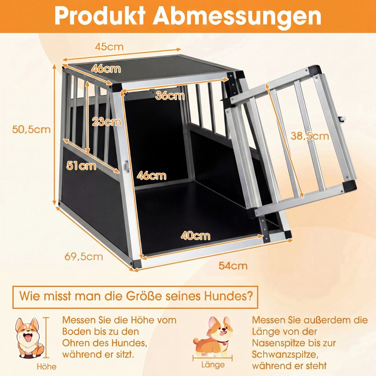 Coast Tiertransportbox – abschließbare Tür – herausnehmbare Trennwand – Aluminium – 69,5 x 54 x 50,5 cm – silber und schwarz