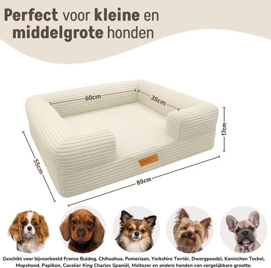 By Cee Cee Orthopädischer Hundekorb - Orthopädisches Hundekissen - Hundebett - Gerippter Stoff - Für kleine Hunde - Beige - 80x55