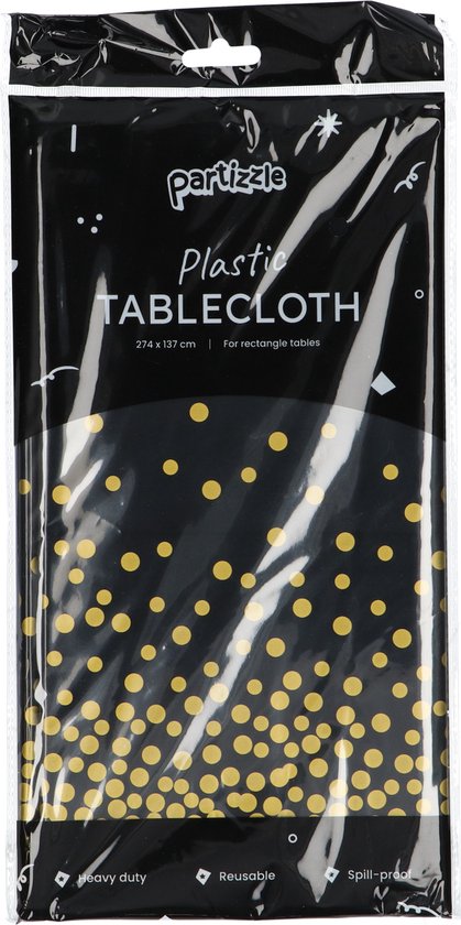 Partizzle 2x Plastik Einweg-Tischdecke - Geburtstag Party Dekorationen - 50 Jahre Abraham Sarah Dekoration - Weihnachten Alt und Neu 2025 Artikel / Neujahr - Schwarz und Gold - 274 x 137 cm
