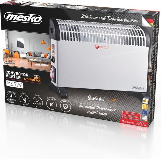 Mesko Elektrokonvektor - 3 Heizstufen - 2000W - bis zu 20mÂ² - Weiß - einstellbarer Thermostat