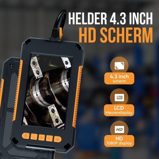 Strex - Inspektionskamera/ Endoskop - 5m Kabel - 4,3-Zoll-LCD-Bildschirm - IP67 Wasserdicht - Inkl. 32gb microSD - Schwarz/Orange