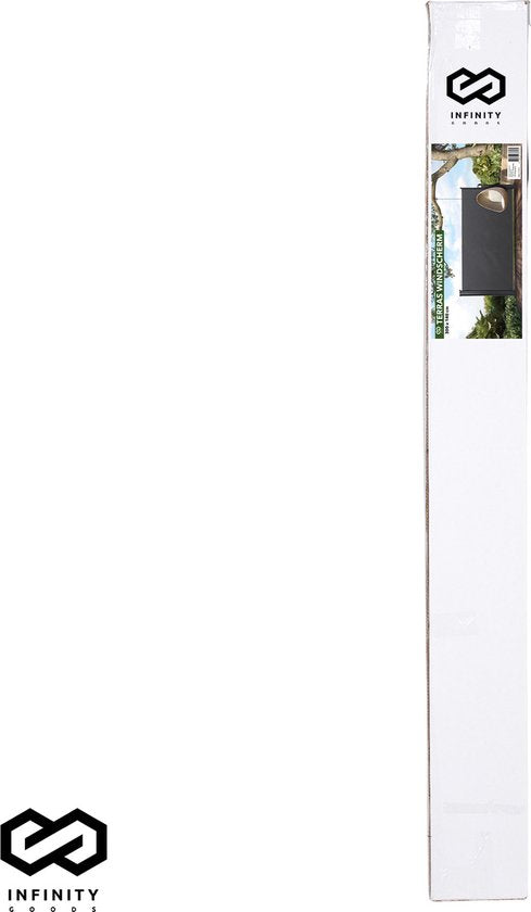 Infinity Goods - Ausziehbarer Windschutz - 300 x 140 cm - Ausziehbar - Einziehbar - Sonnenschutz - Garten, Strand, Terrasse, Balkon, Camping - Sichtschutz - Seitenmarkise - Wetterfest - Anthrazit