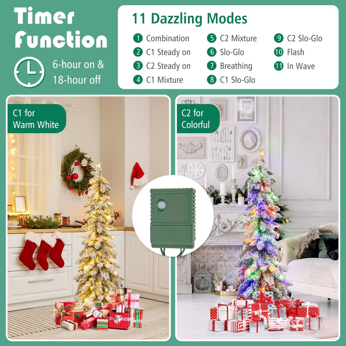 Coast 120 cm beflockter künstlicher Weihnachtsbaum - grün/weiß mit 225 Zweigspitzen und 100 LED-Lichtern