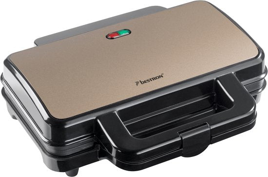 Bestron Sandwichtoaster – ASM90XLSAT – 900 W – Für 2 Sandwiches – Antihaftbeschichtung – Weiß/Grau – 5 Jahre Garantie