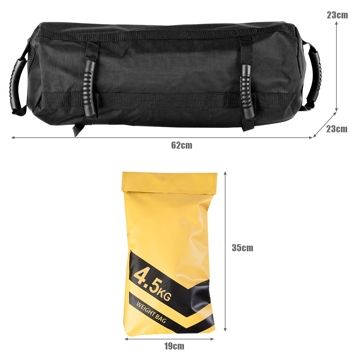 Coast Powerbag Trainingssandsack – verstellbares Gewicht – 6 Griffe – schwarz/gelb