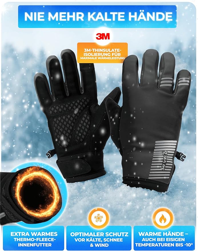 MIVELO Winterhandschuhe - Winddicht - Wasserdicht - Touchscreen - 3M Isolierung - Anti-Rutsch - Schwarz