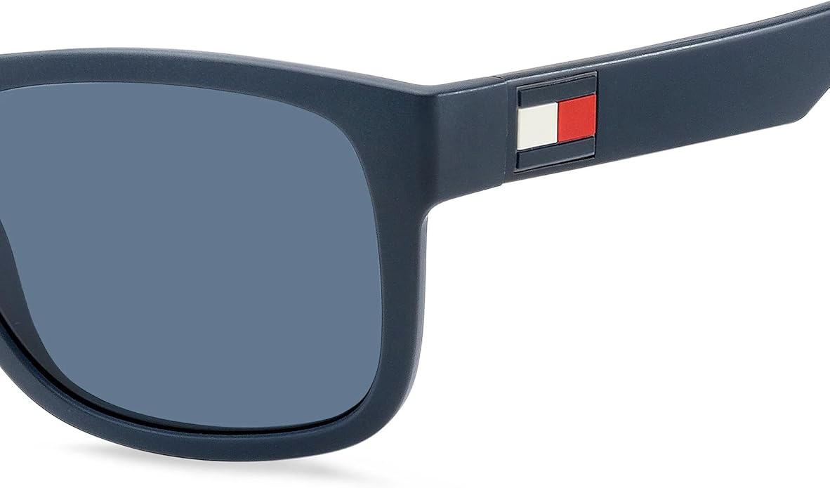 Tommy Hilfiger TH1556/S Rechteckige Sonnenbrille – Blau/Rot/Weißer Rahmen – Blaue UV400-Gläser aus Polycarbonat