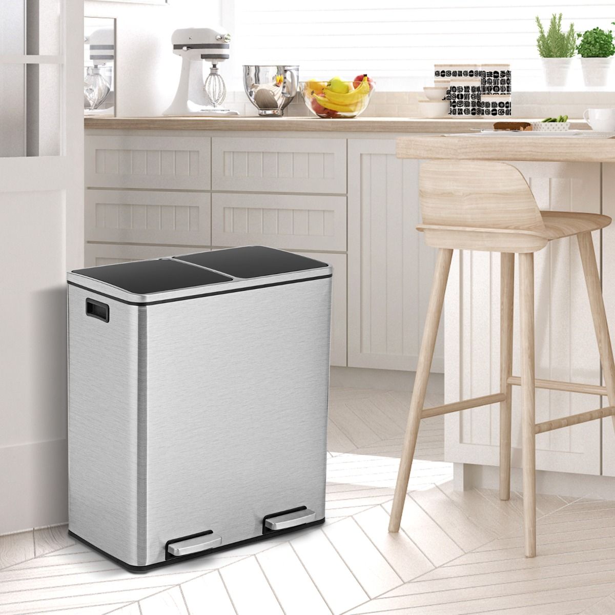 Coastal Double Waste Bin - 2x30L - Herausnehmbarer Inneneimer - Edelstahl - 58,5 x 32 x 65 cm - Silber