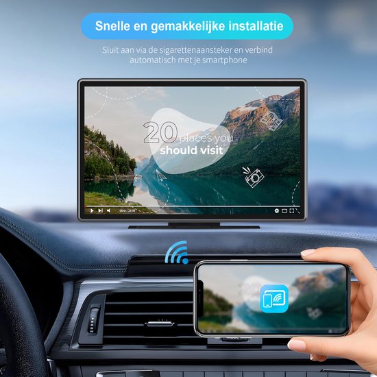 Strolox CarPlay-Bildschirm 9 Zoll – Kompatibel mit Apple CarPlay und Android Auto – Drahtlos – Navigationssystem – Universelles Auto-Stereo-Bluetooth – USB-C-Anschluss – 2 Befestigungshalterungen – 2024