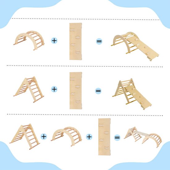 Sunny Charlie 3-in-1-Klettergerüst aus Naturholz – Montessori-Spielzeug – Kletterbogen – Kletterdreieck – FSC Mix