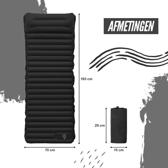 Ever Trex Schlafmatte Comfort - 193x70x10cm - Eingebaute Pumpe - 1 Person - Campingmatratze - Selbstaufblasend - Schwarz