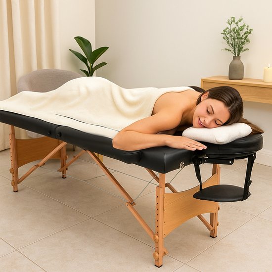 Fitby Massagetisch – Zusammenklappbarer Massagetisch – Behandlungstisch – Höhenverstellbar – 185 x 60 cm – Schwarz