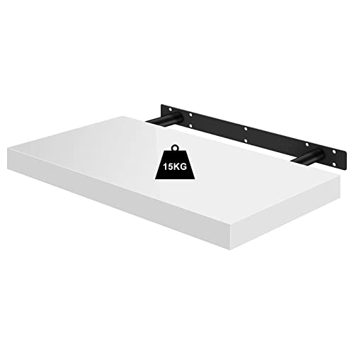 Woltu Schwebendes Wandregal Premium - Wandregal aus Holz Weiß - 40 x 22,8 x 3,8 cm