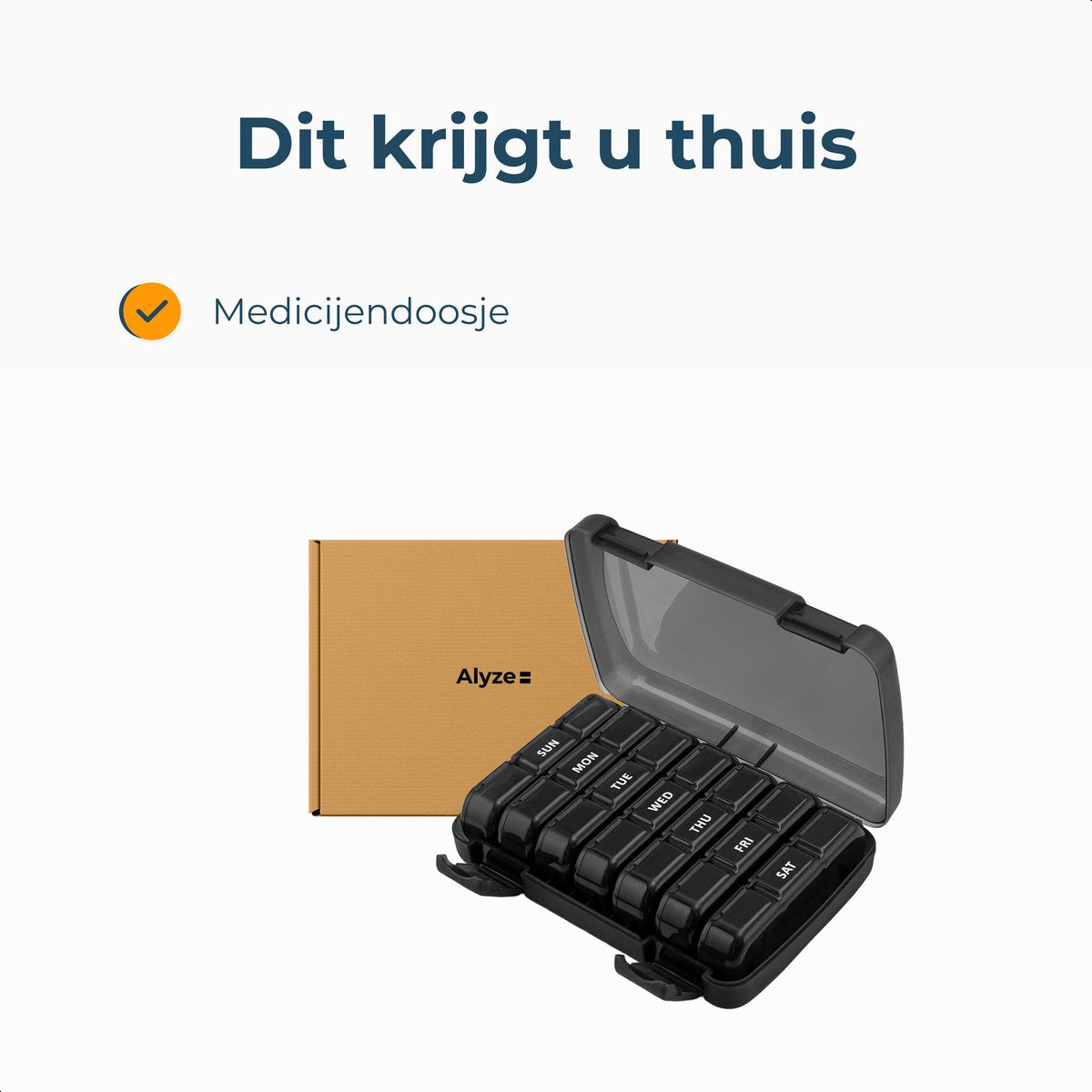 Alyze Medizin-Box 7 Tage Schwarz 15,6 x 12 x 4,2 cm - Pillenbox BPA-frei mit 3 Fächern pro Tag - Kompakte und langlebige Medikamentenbox