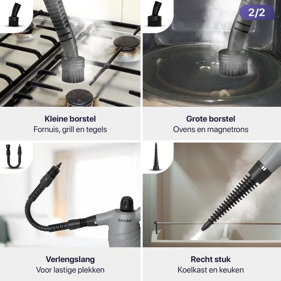 LUMAN 16-in-1 Dampfreiniger C1 - Handdampfreiniger - Handdampfer - Küche, Bad & Sofa reinigen - Fleckenreiniger - 1050 Watt - 450 ML - Grau