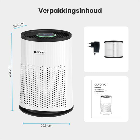 Auronic Luftreiniger Compact Pro - Mit HEPA 13-Filter - 150 m³/h - 30 m² - Aromatherapie-Funktion - 3 Stufen - Luftreiniger - Weiß