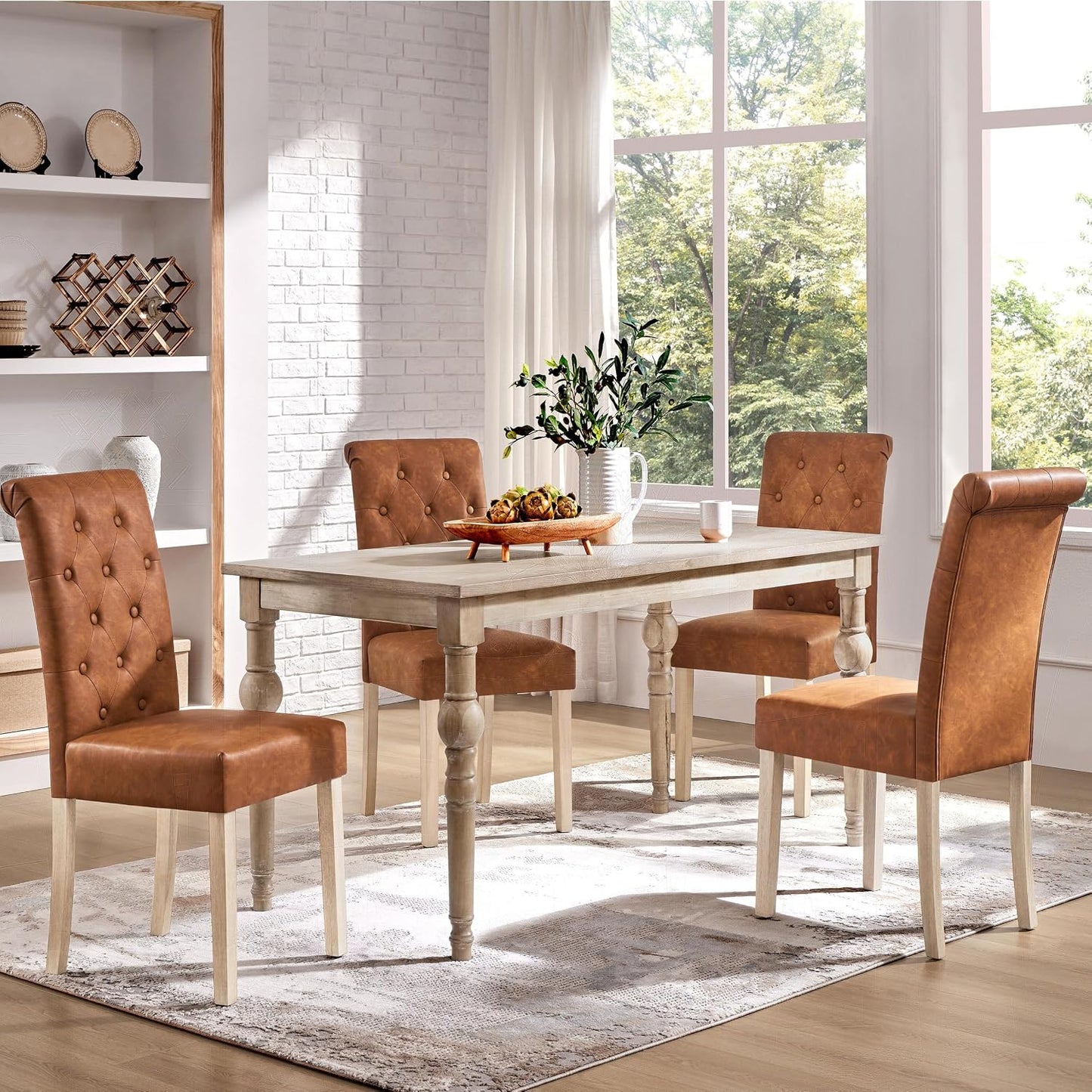 Yaheetech Esszimmerstühle, 2er-Set – Gepolsterte Küchenstühle mit hoher Rückenlehne – 62 x 45,5 x 98,5 cm – Braun