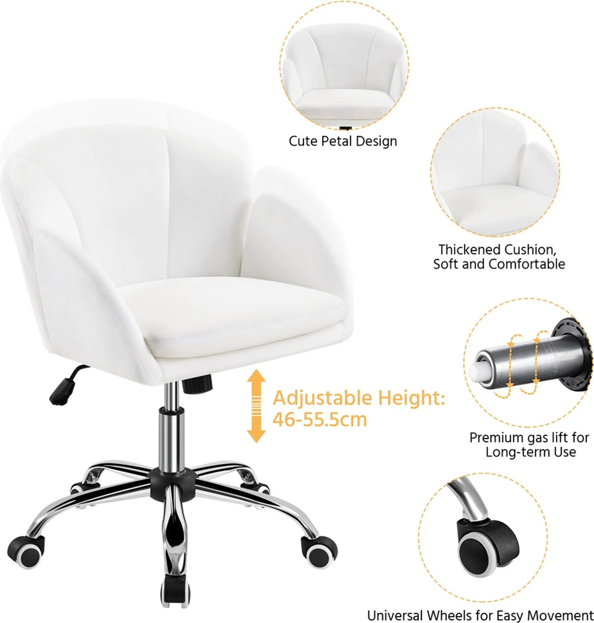 Yaheetech – Stilvoller Bürostuhl mit Blumenmuster, 72–81,5 cm – Schneeweiß – Polyester und Metall