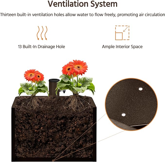 Yaheetech Mobile Sonnenschirmhalterung, befüllbar, 330 lbs – Braun – Mit Pflanzkübel und Rollen