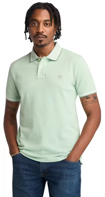 Timberland Oyster River Tipped Collar Polo Men - Größe L - Cameo Green - Slim Fit - Rückenlänge 70,5 cm - Gewicht 245 g/m²