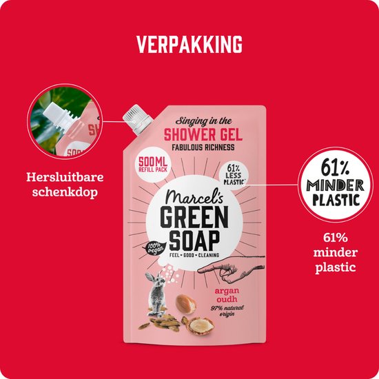 Marcel's Green Soap Duschgel-Nachfüllpackung – Argan & Oudh – 6 x 500 ml