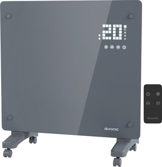 Auronic Electric Heater - Konvektor-Heizung mit Thermostat und Fernbedienung - Glasheizung - 1000W Heizung - Grau