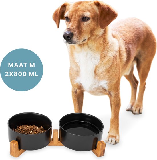 S.old Futternapf und Trinknapf - Mit Ständer - 2x 800 ml - Größe M - Schwarz