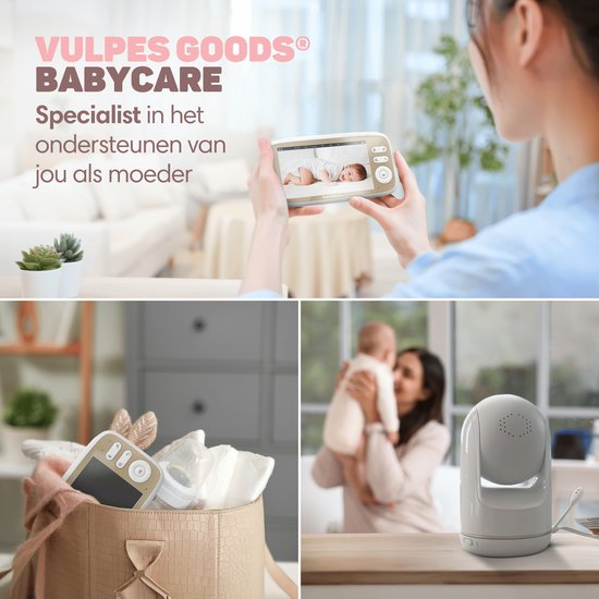Vulpes Goods® Babycare Babyphone mit Kamera - Mit VOX - 5-Zoll- FULL HD Bildschirm - Fernbedienbar - Nachtsicht - PRO Version - Weiß