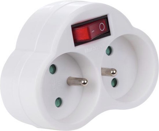 Perel Verteilerstecker mit Schalter, 2 Steckdosen mit Stifterdung (Typ E), Polypropylen, für den Innenbereich, weiß