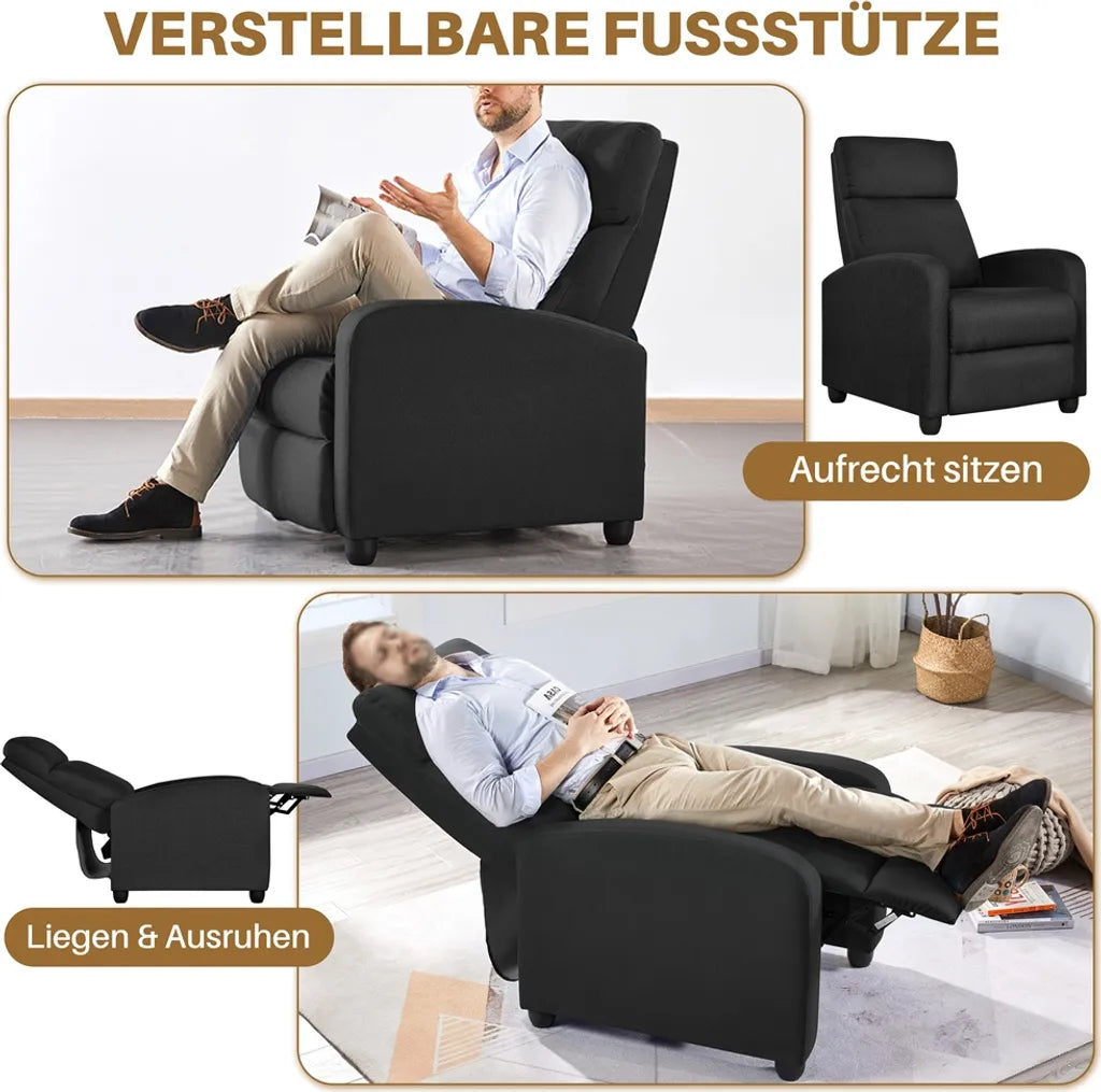 Yaheetech Relaxsessel – Schwarz – 87 x 61,5 x 99 cm – Verstellbarer Liegesessel mit Fußstütze