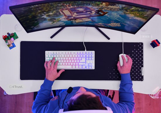 Trust GXT 709W Luminus Gaming-Schreibtisch - RGB-Beleuchtung - Becherhalter - Headset-Halter - Weiß