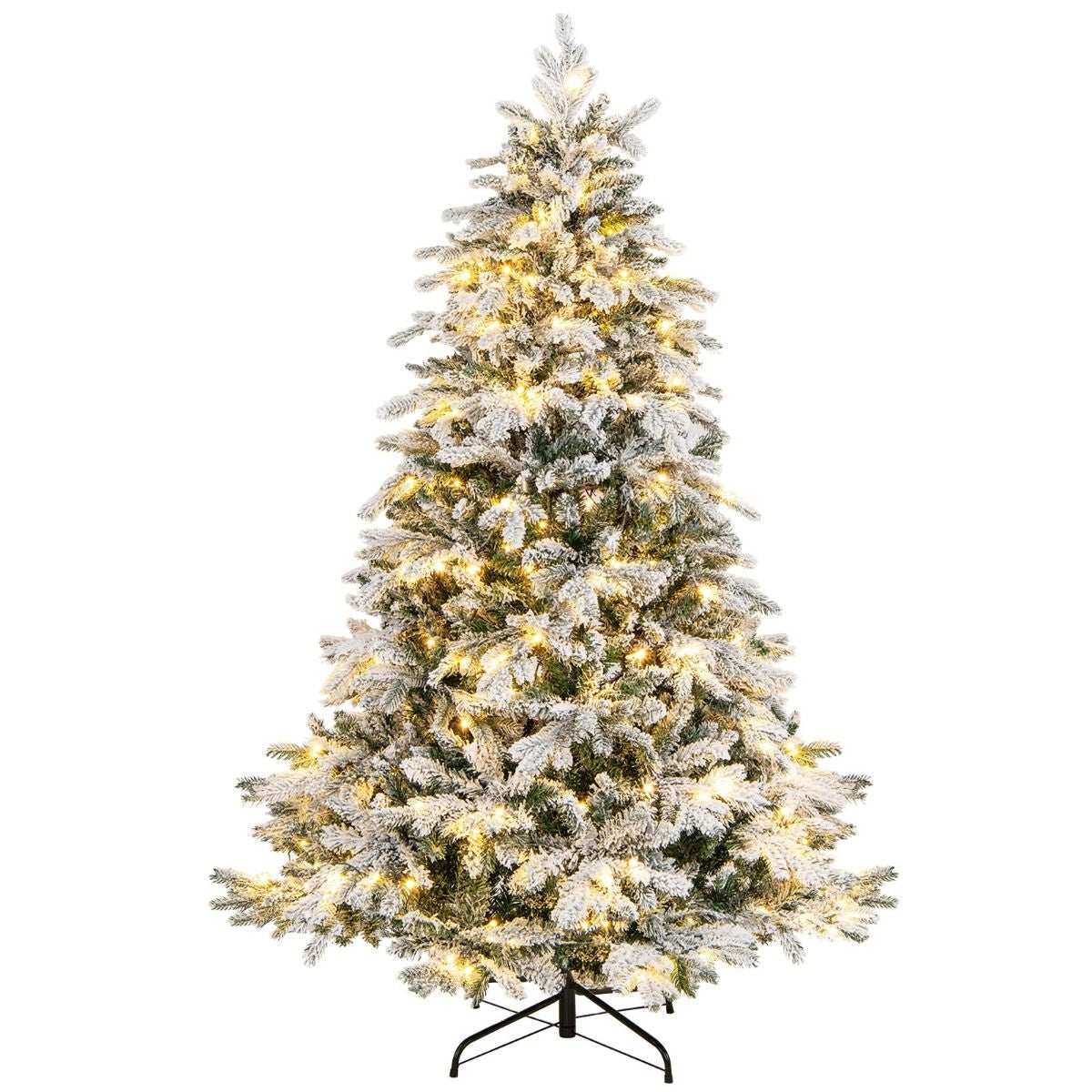 180 cm großer künstlicher Weihnachtsbaum Beflockter Weihnachtsbaum mit 1415 Zweigspitzen 260 warmweiße LED-Lichter Beleuchteter Weihnachtsbaum Weiß + Grün