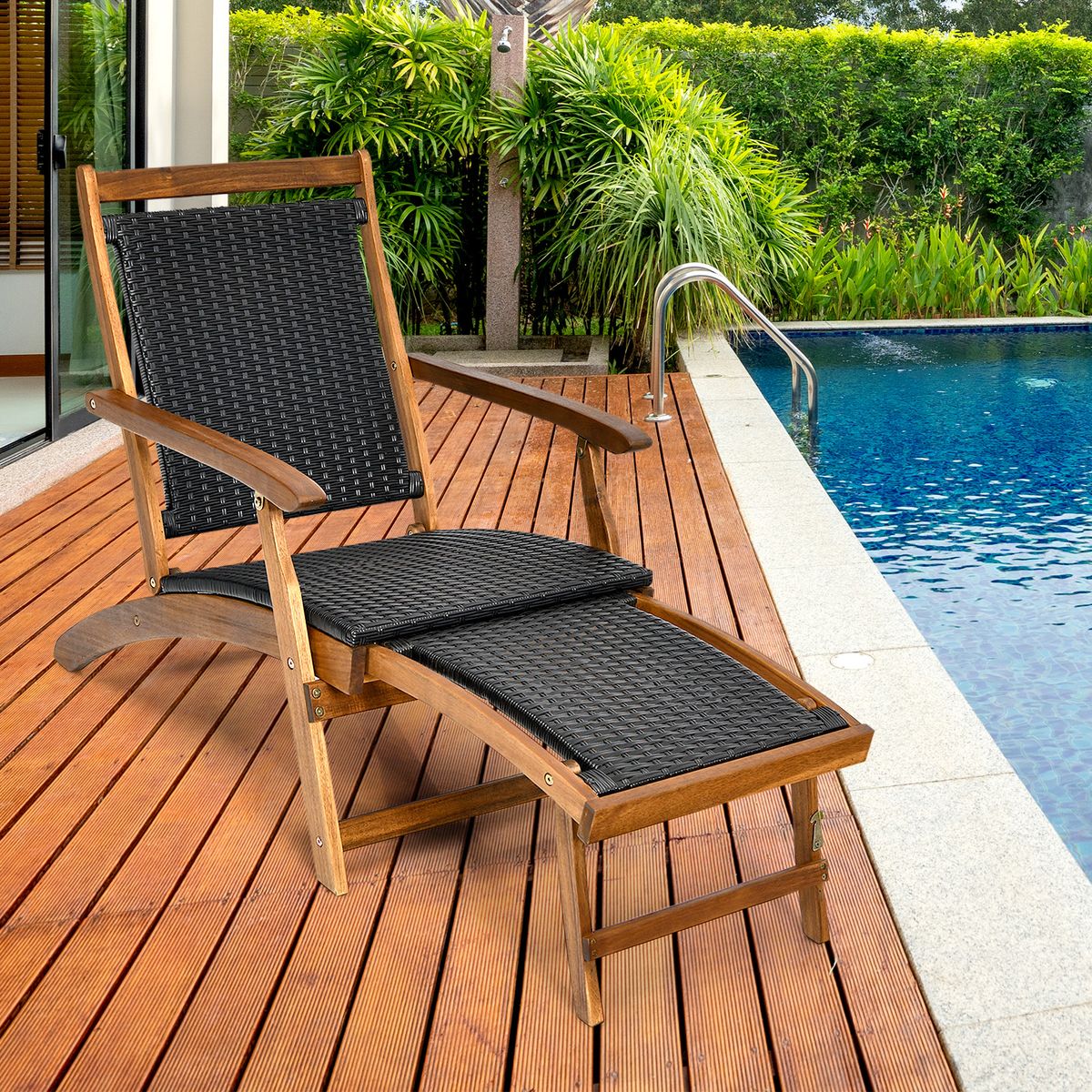 Coast Klappbare Gartenliege – Ergonomische Rückenlehne – Ausziehbare Fußstütze – Mischung aus Braun und Rotbraun