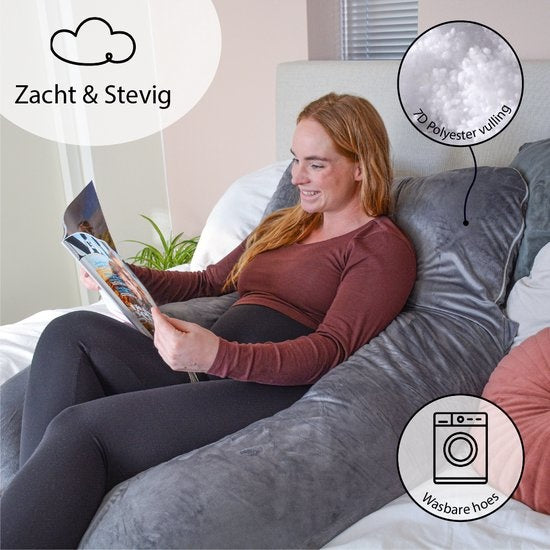 EL Life Schwangerschaftskissen XXL U-Form - Stillkissen - Seidenkissen - Körperkissen - Abnehmbarer Minky-Vliesbezug - 140x80cm - Grau
