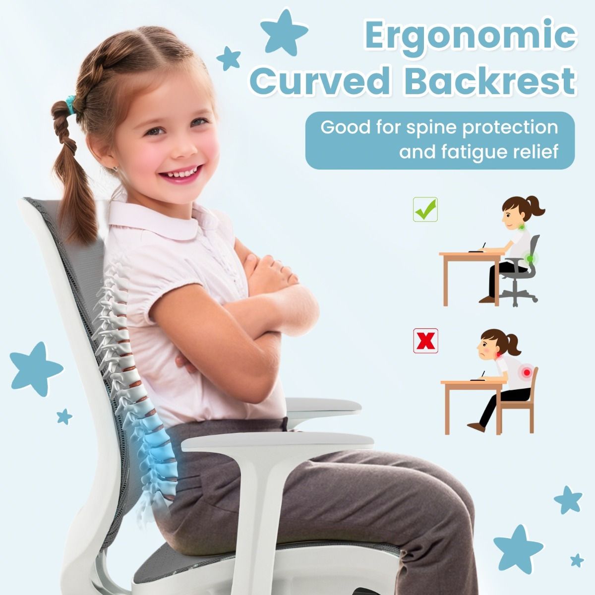 Coast Kinder-Schreibtischstuhl – höhenverstellbar – ergonomisches Design – grau