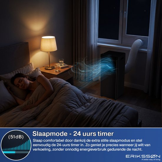 Erikssøn Mobile Klimaanlage – 10.000 BTU – inkl. Fensterdichtungsset – bis zu 30 m² – 4-in-1 – Klimaanlage – Ventilator – Luftentfeuchter – Schwarz