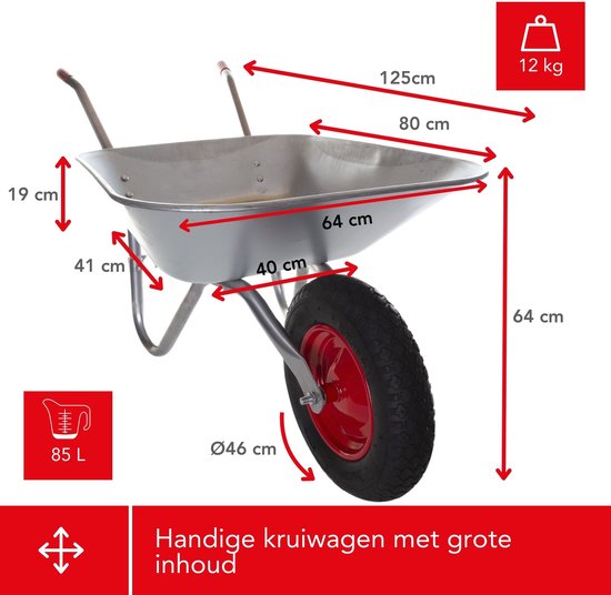 Toolland Schubkarre, 85 Liter, Bausatz, ideal für den Transport verschiedenster Materialien, robust und rostfrei, einfache Montage, Stahl verzinkt, Luftrad, 12 kg
