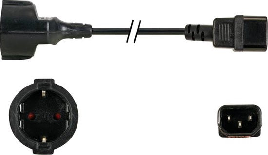 Perel Stromkabel, H05VV-F 3G1, 1,8 m, 2,5 A/230 V, 2500 W, Typ F auf C14, Innenbereich, PVC, schwarz