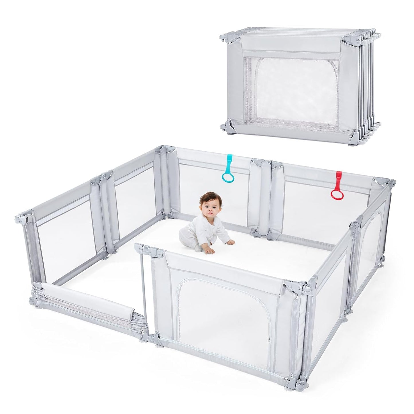 Dora Dotey Babybox Hellgrau – 8 Elemente – 200 x 180 x 69 cm – zusammenklappbar