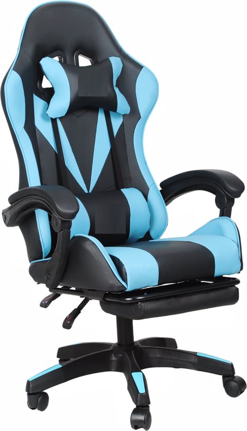 Bayt Gaming Stuhl - Gaming Stuhl - Komfort Gamer Stuhl - Schwarz und Hellblau