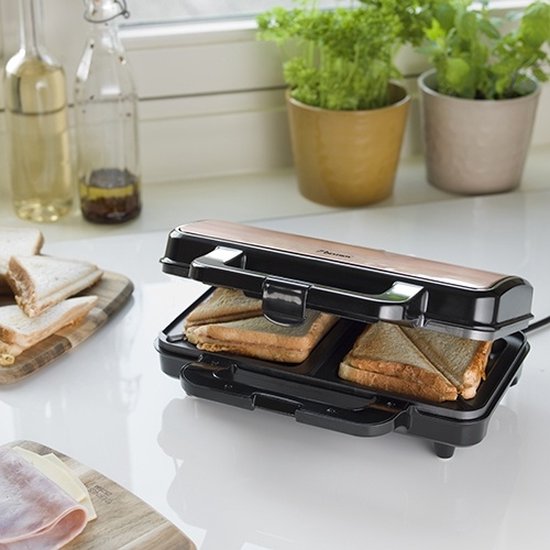 Bestron Sandwichtoaster – ASM90XLCO – 900 W – Für 2 Sandwiches – Antihaftbeschichtung – Kupfer – 5 Jahre Garantie