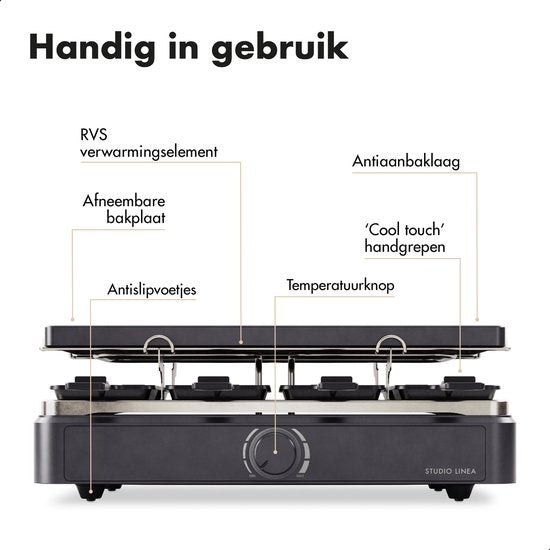 Studio Linea SLGRILL30BK Gourmet-Set - 8 Personen - 1400 W - Gourmet-Pfännchen und Gourmet-Platte mit Antihaftbeschichtung - Raclette