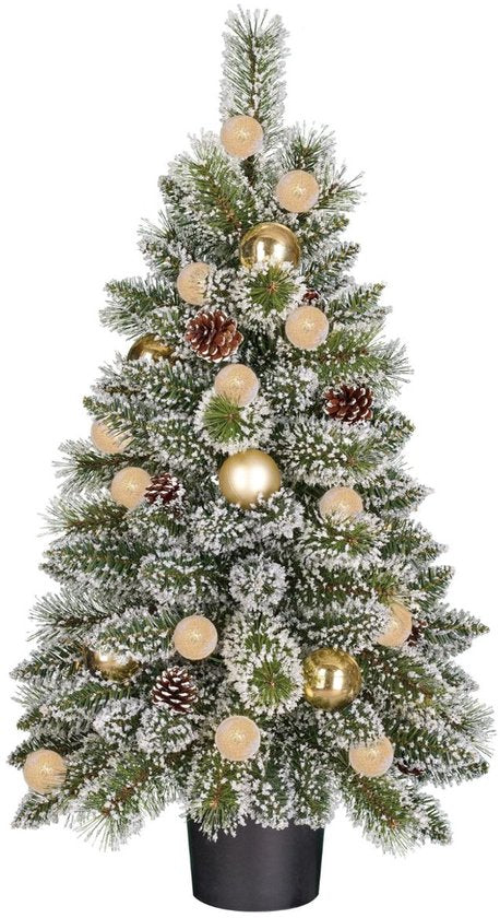 Black Box Trees Kunstweihnachtsbaum „Kaprun“ mit Dekoration H90 x T61 cm – Kunstbaum mit Topf – Kunstweihnachtsbaum für den Innenbereich – 120 Zweige – Grün